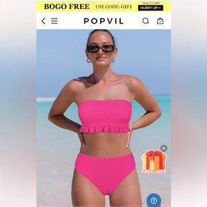 POPVIL PINK BANDEAU BIKINI. NEVER WORN
